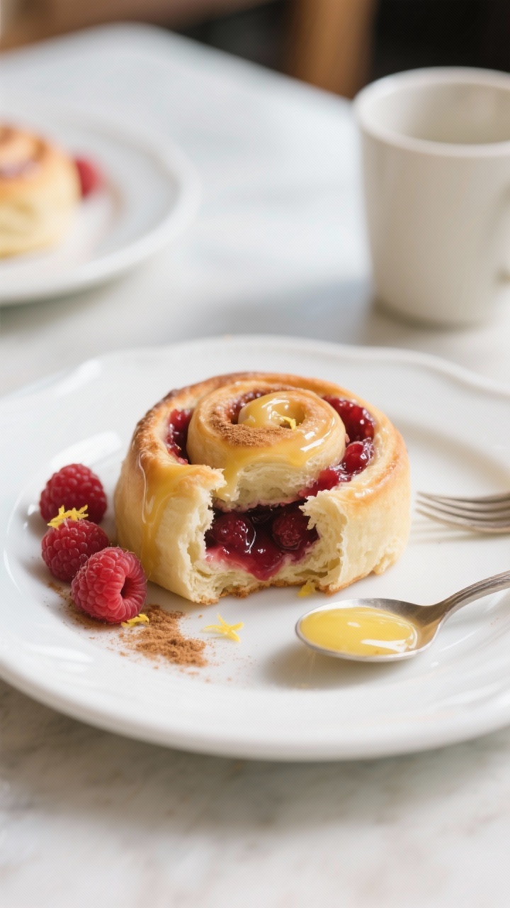 tasty raspberry cinnamon rolls with lemon glaze