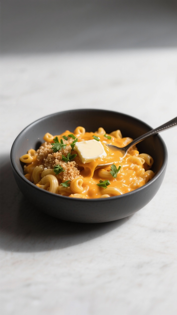 Final plated presentation of slow cooker mac and cheese recipe