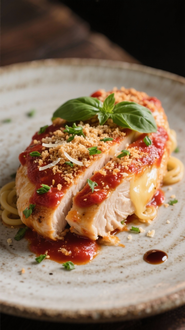 Final presentation of slow cooker chicken parmesan