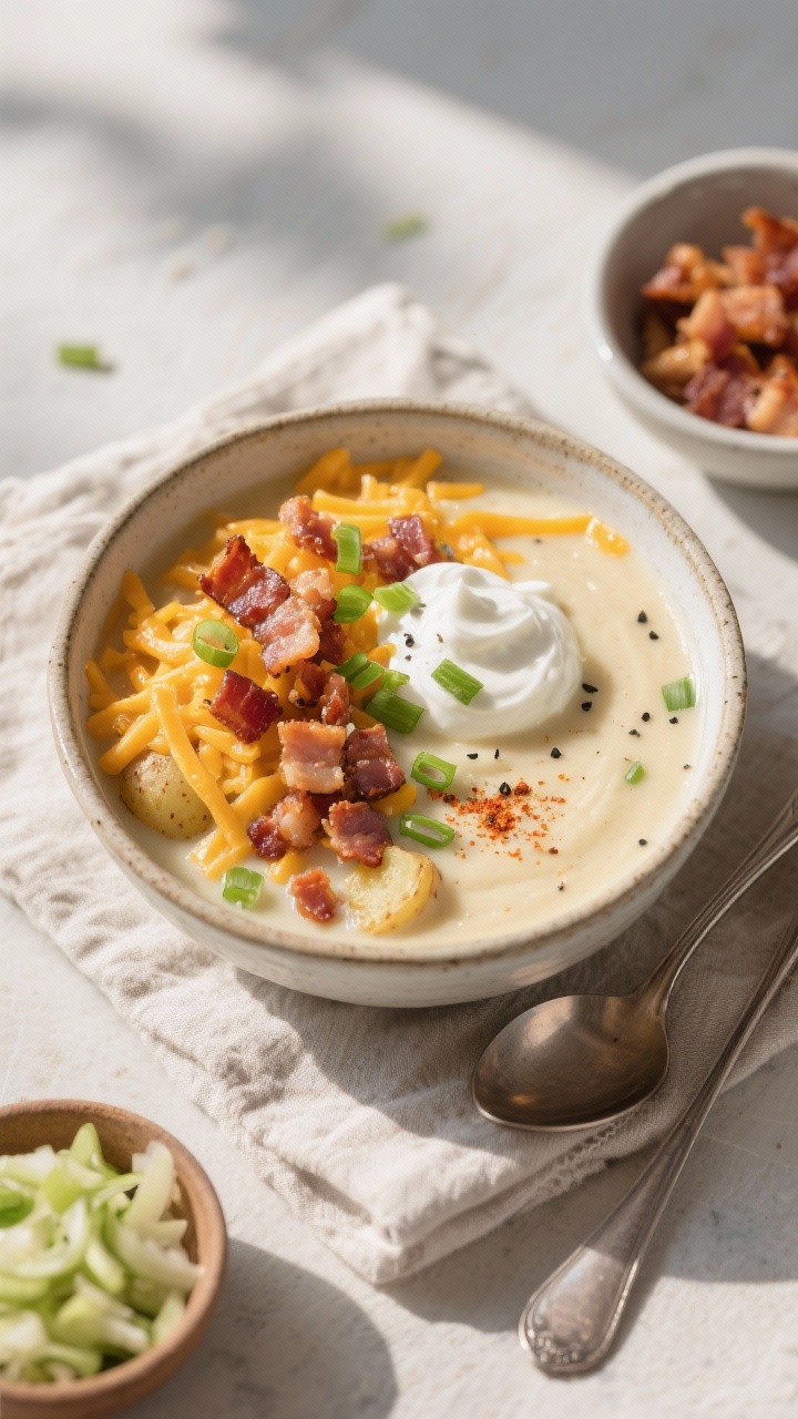 bowl of slow cooker baked potato soup