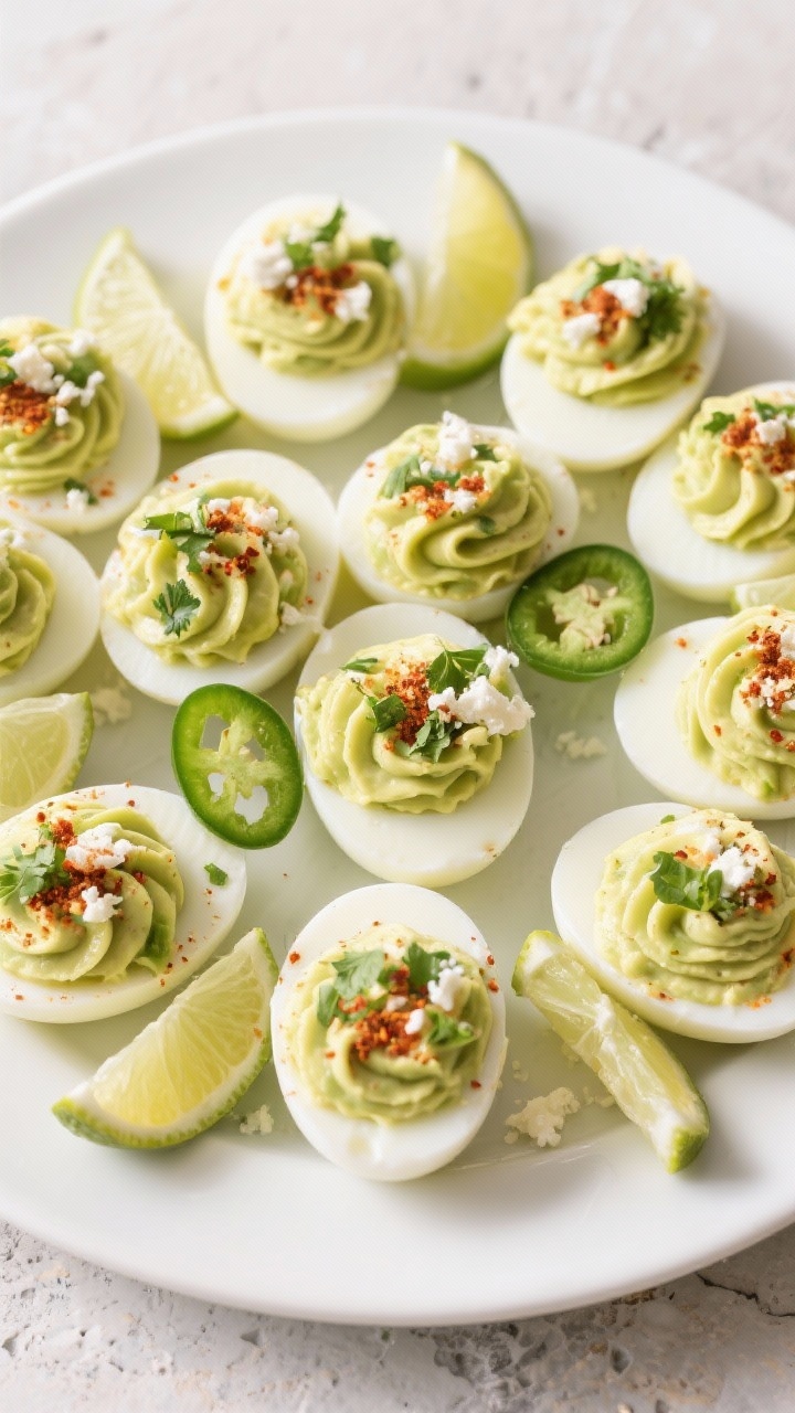 Tasty top-down of spicy mexican deviled eggs