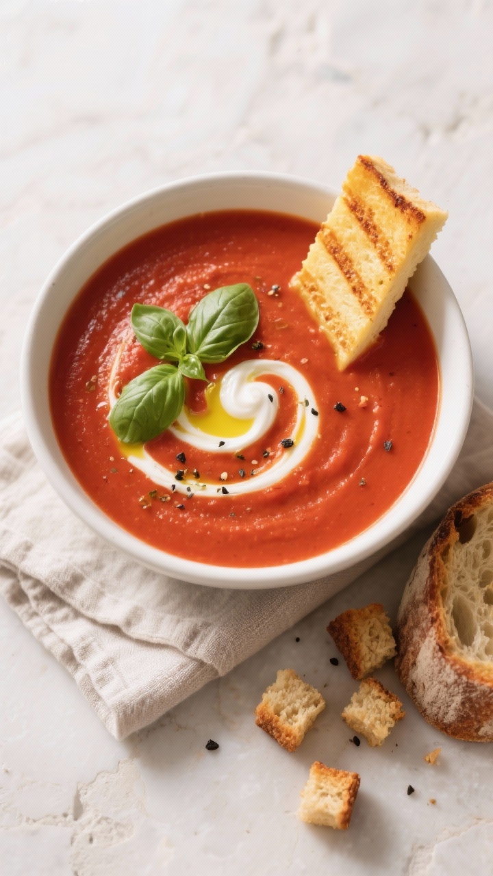Tasty top view of slow cooker tomato soup