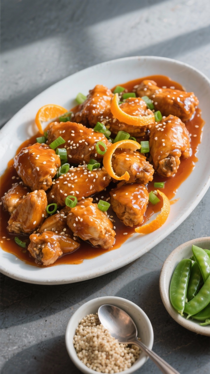 Tasty top view of slow cooker orange chicken