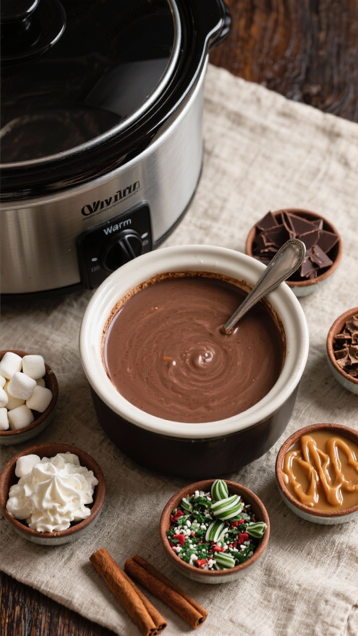 Tasty top view of slow cooker hot chocolate