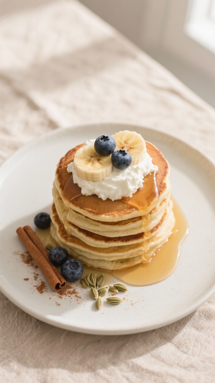 Tasty top view of Cottage Cheese Protein Pancakes