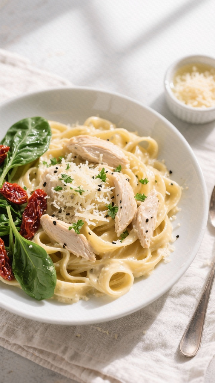 Tasty top view of Slow Cooker Chicken Alfredo