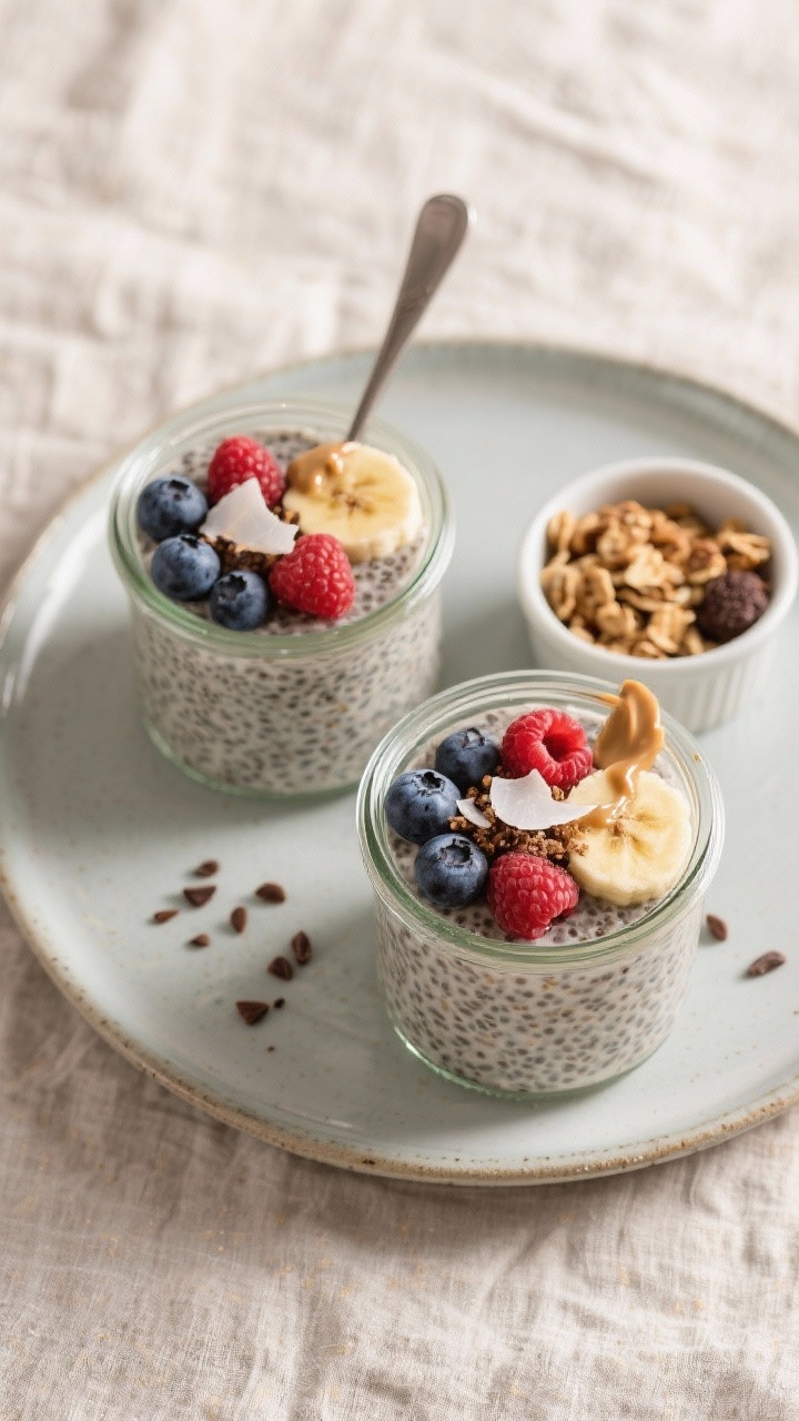 Tasty top view of high protein chia pudding