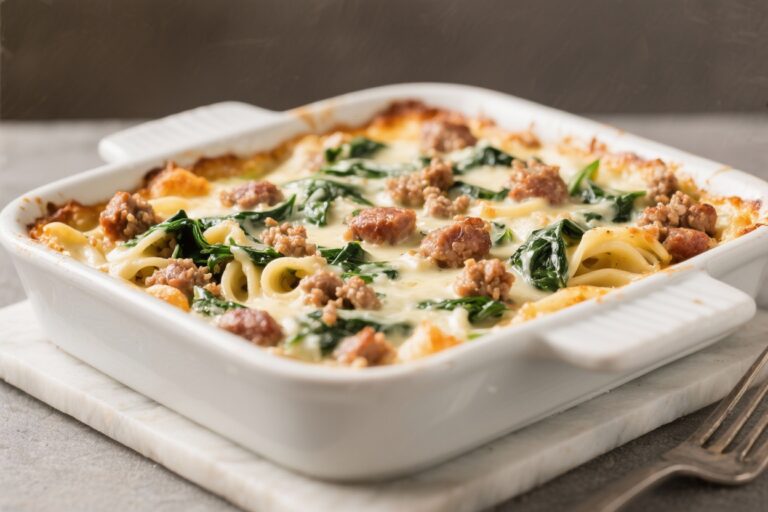 Ground Sausage & Spinach Alfredo Casserole