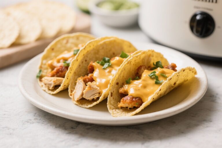 Slow Cooker Queso Chicken Tacos