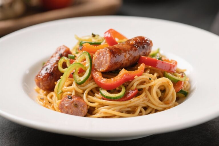 Sausage Bell Pepper Pasta with Spiralized Veggies