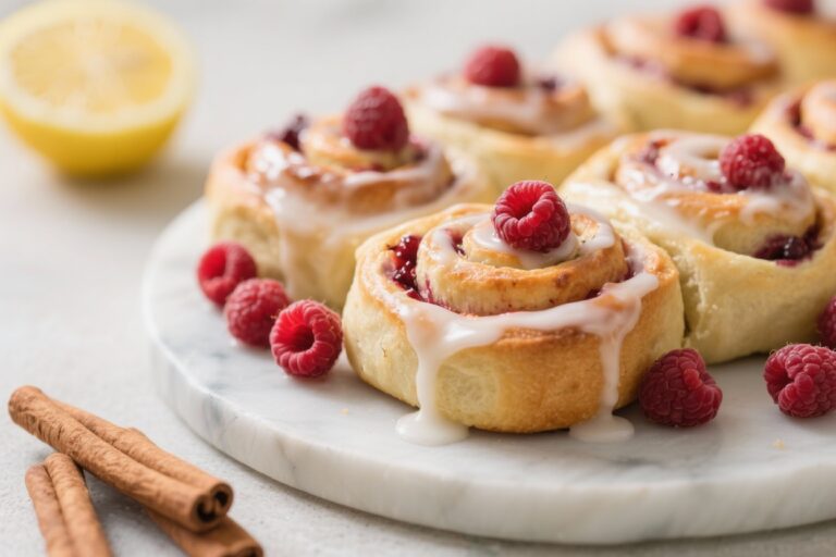 Raspberry Cinnamon Rolls With Lemon Glaze