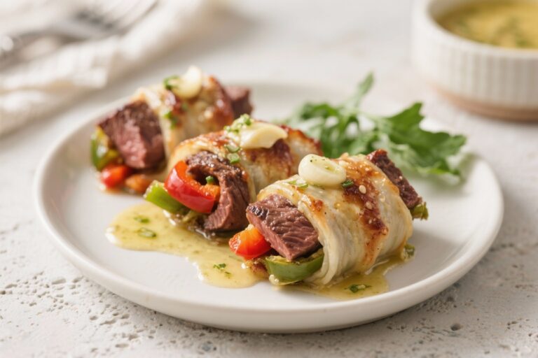 Keto Steak & Pepper Roll-Ups With Garlic Butter