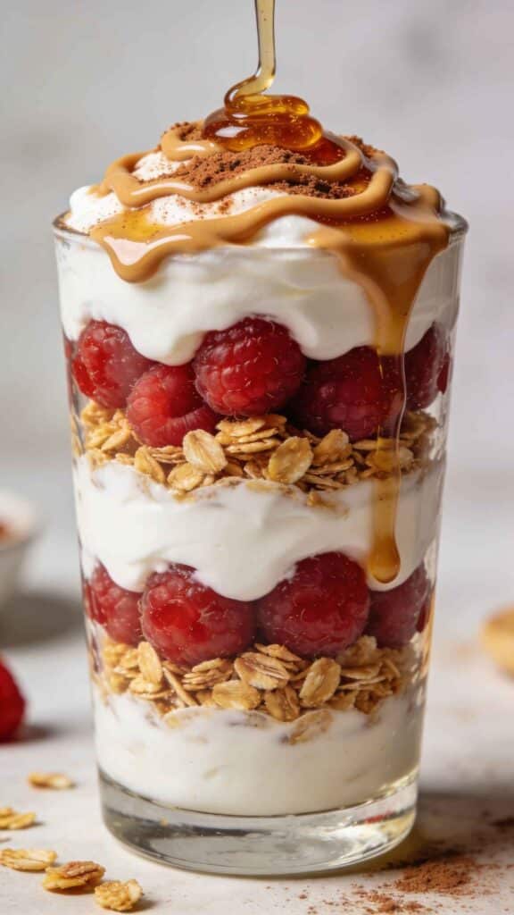 final glass of protein-packet greek yogurt parfait