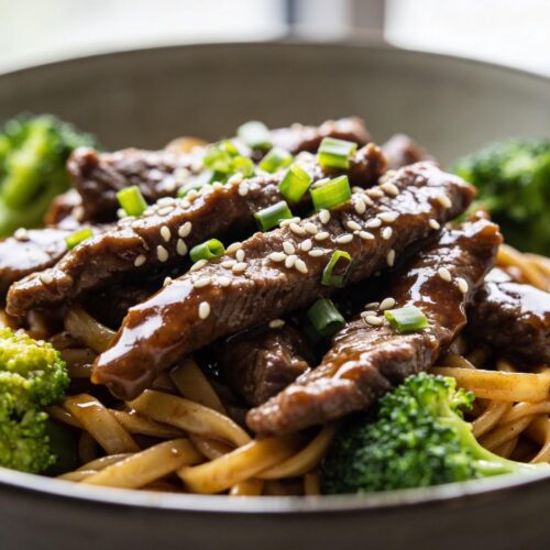 beef and broccoli with noodles