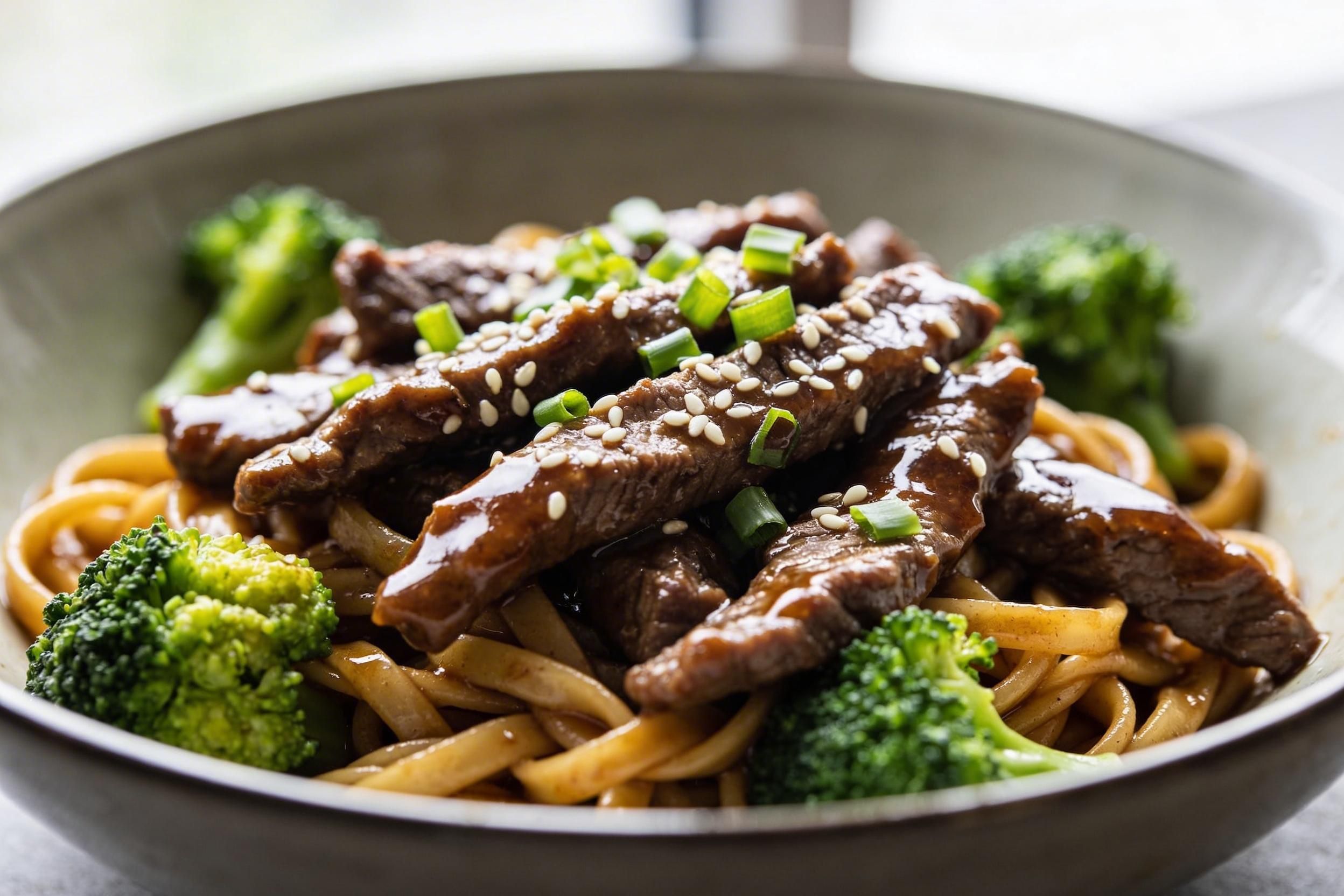 beef and broccoli with noodles
