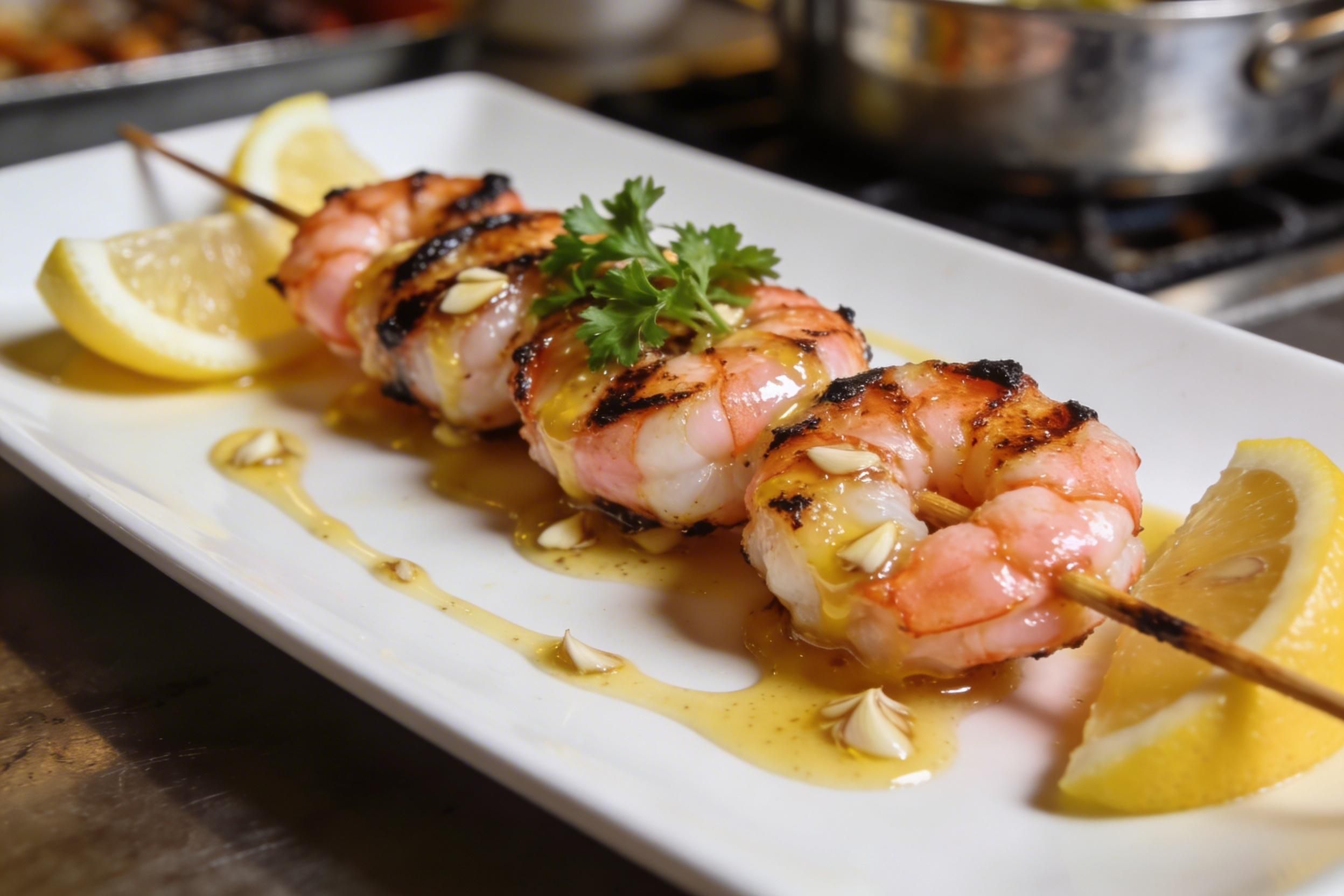 grilled shrimp skewers with garlic butter sauce