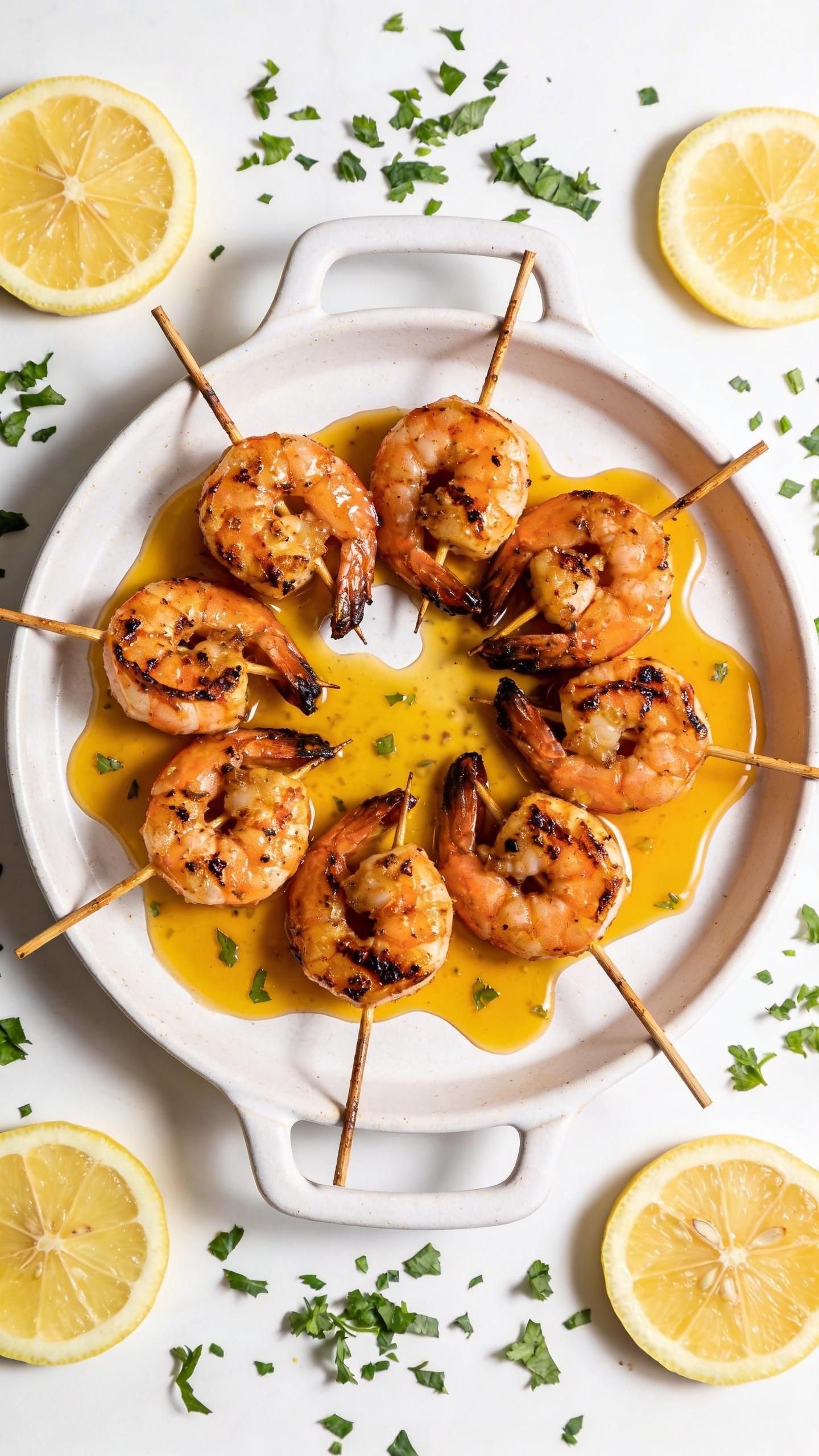 Delicious grilled shrimp skewers with garlic butter sauce