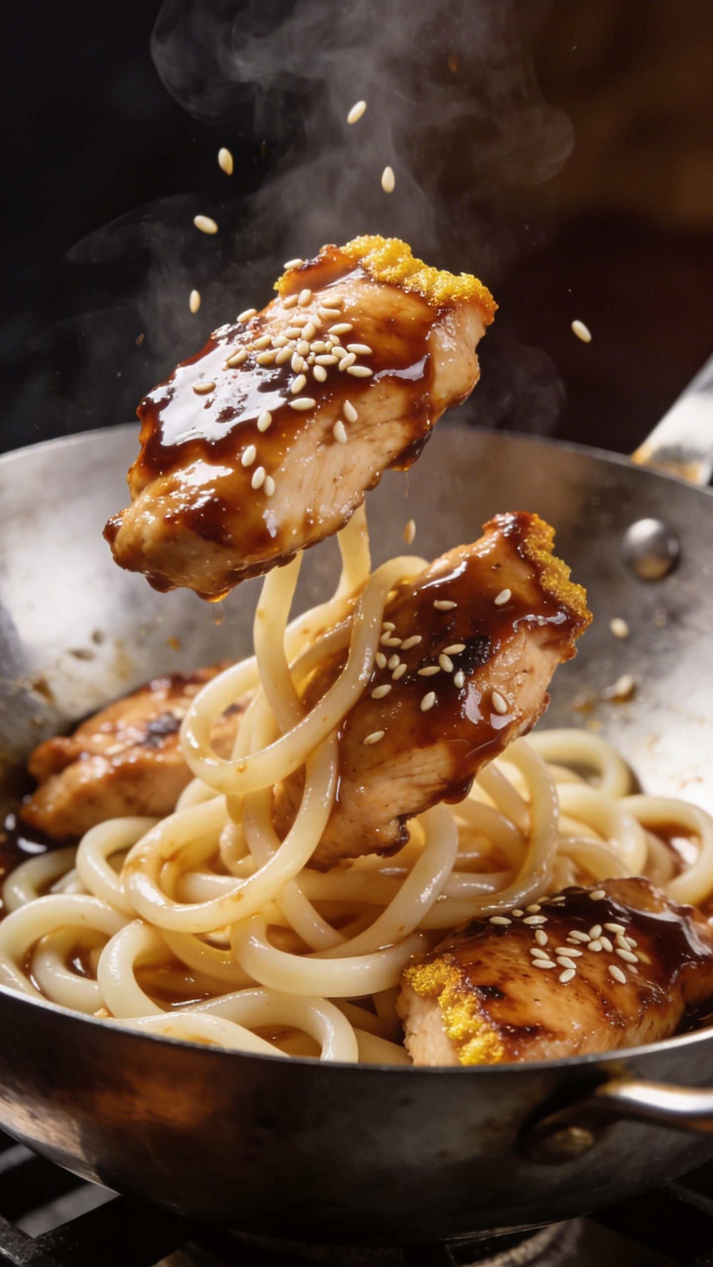 cooking chicken teriyaki in a frying pan