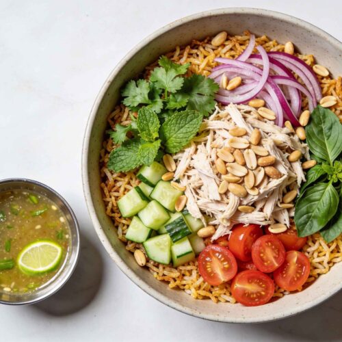 crispy rice salad with chicken