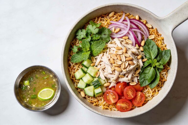 crispy rice salad with chicken