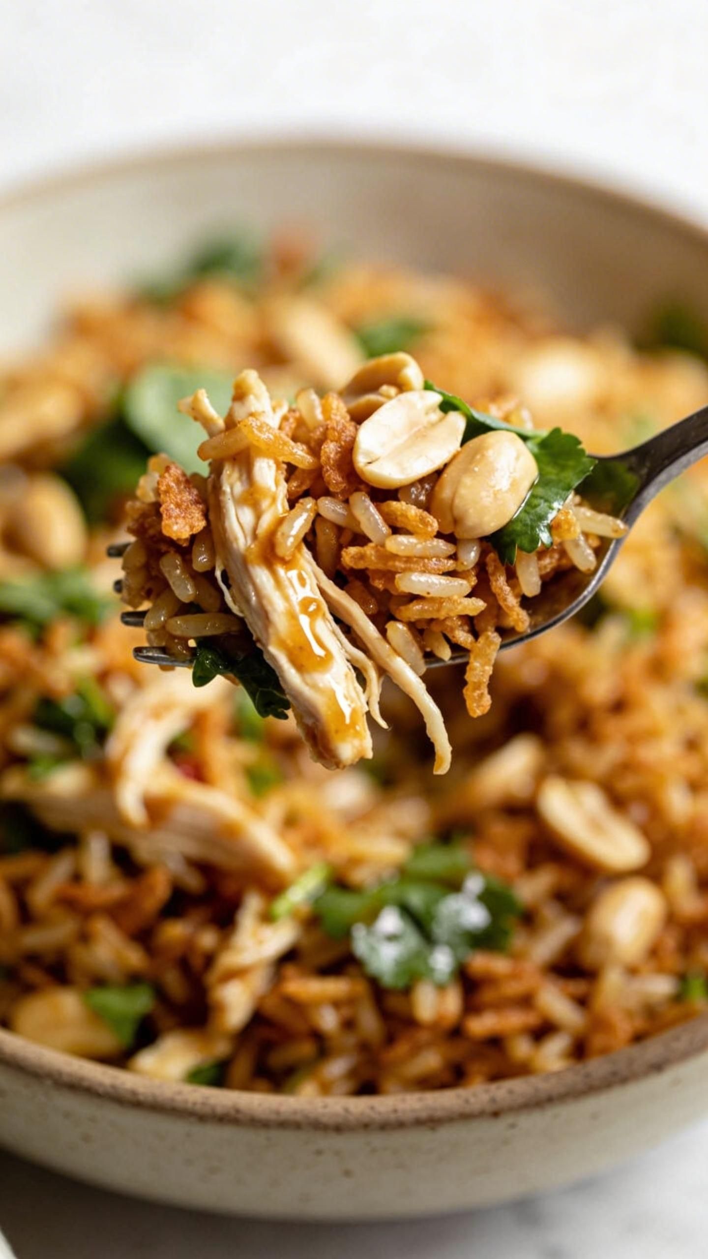 fresh crispy rice salad with chicken