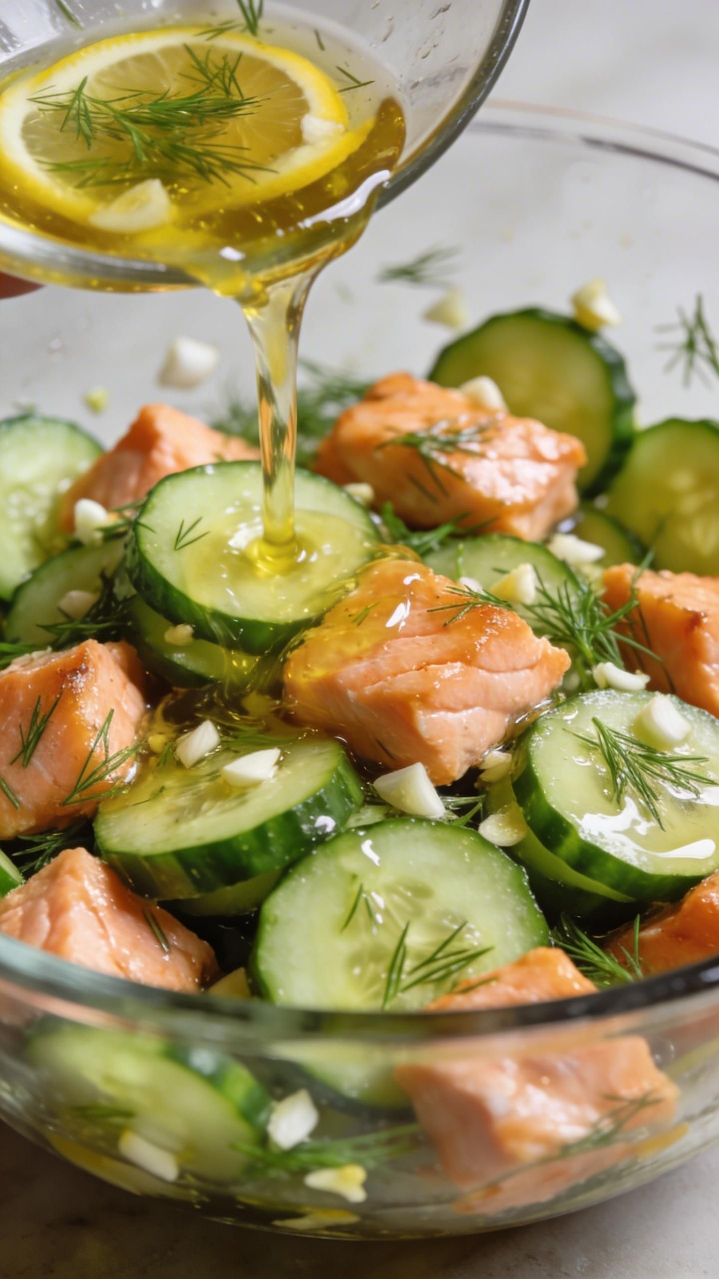 fresh cucumber salad with salmon