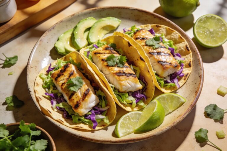 grilled fish tacos with cabbage slaw