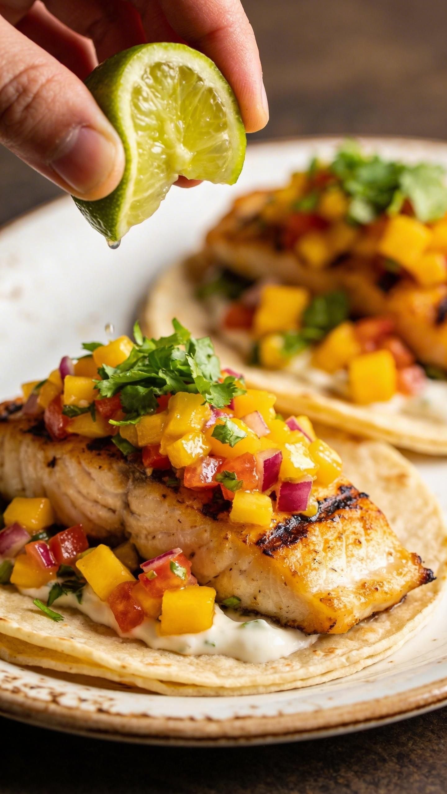 grilled fish tacos with mango salsa
