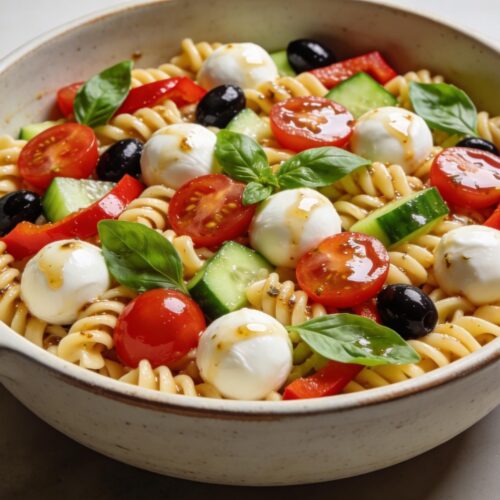 pasta salad with mozzarella balls
