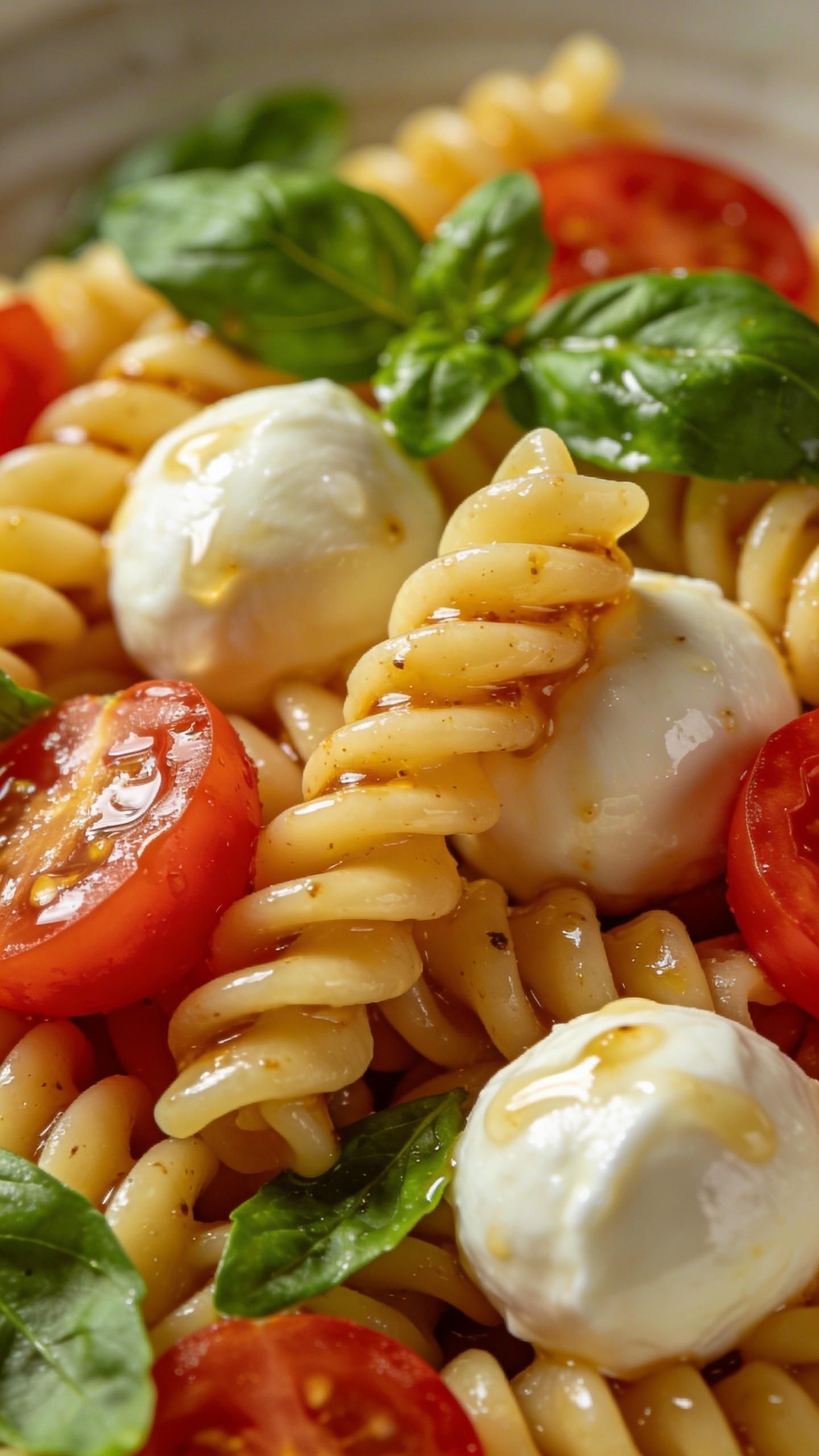 fresh pasta salad with mozzarella balls