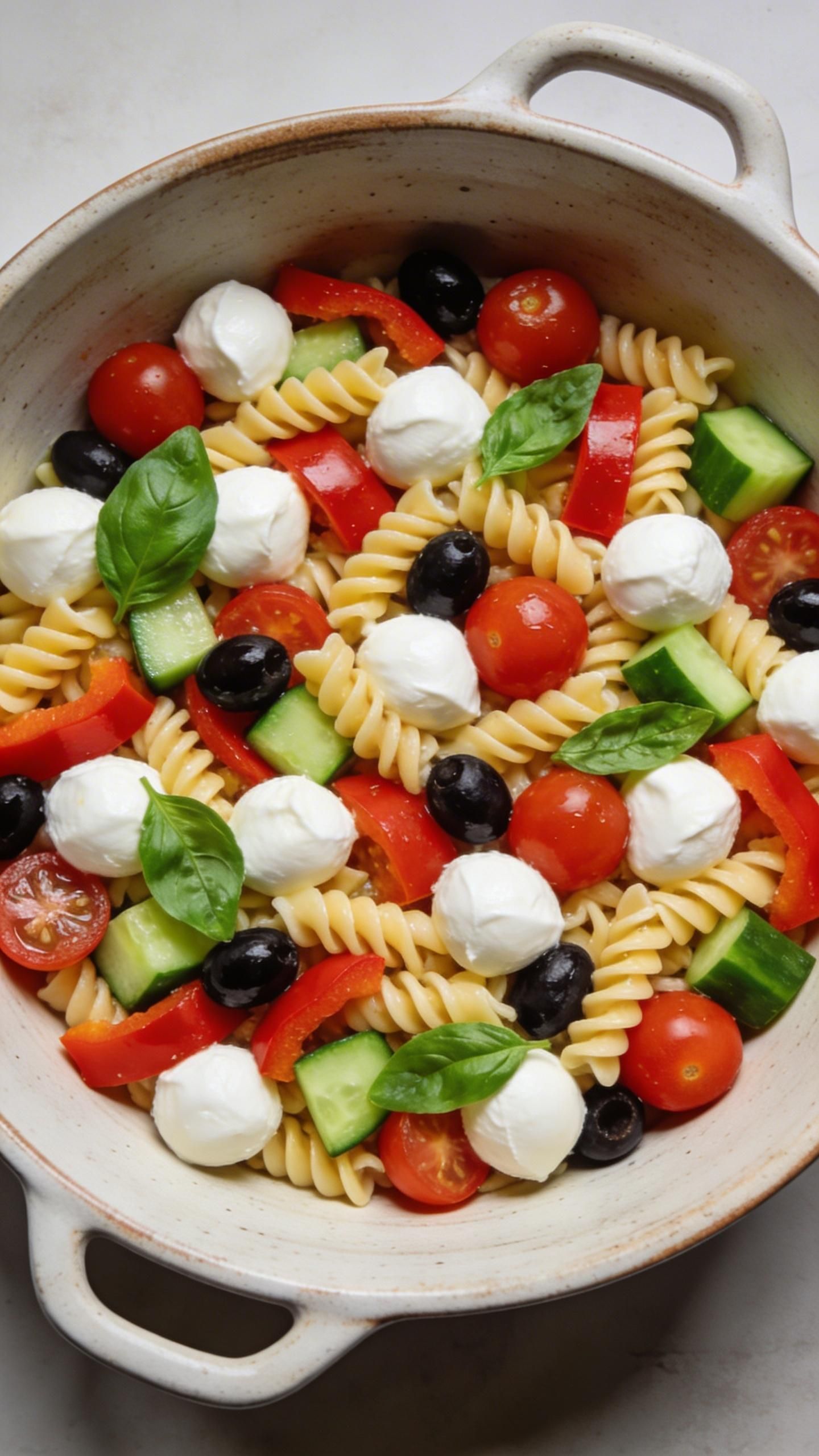 Italian pasta salad with mozzarella balls