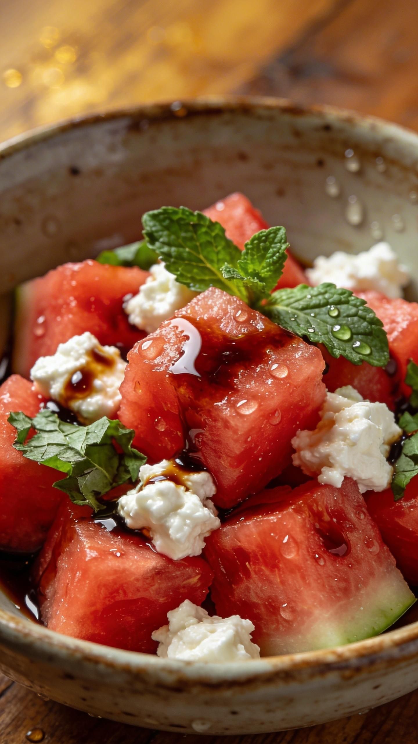 healthy watermelon salad with balsamic vinegar